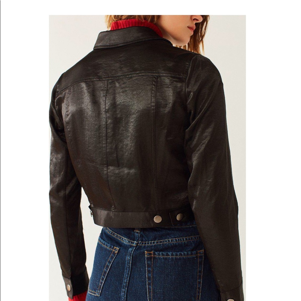 UO Embroidered Cropped Satin Trucker Jacket XS NEW - Picture 2 of 6